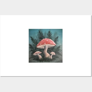 Cute Mushrooms and Ferns Posters and Art